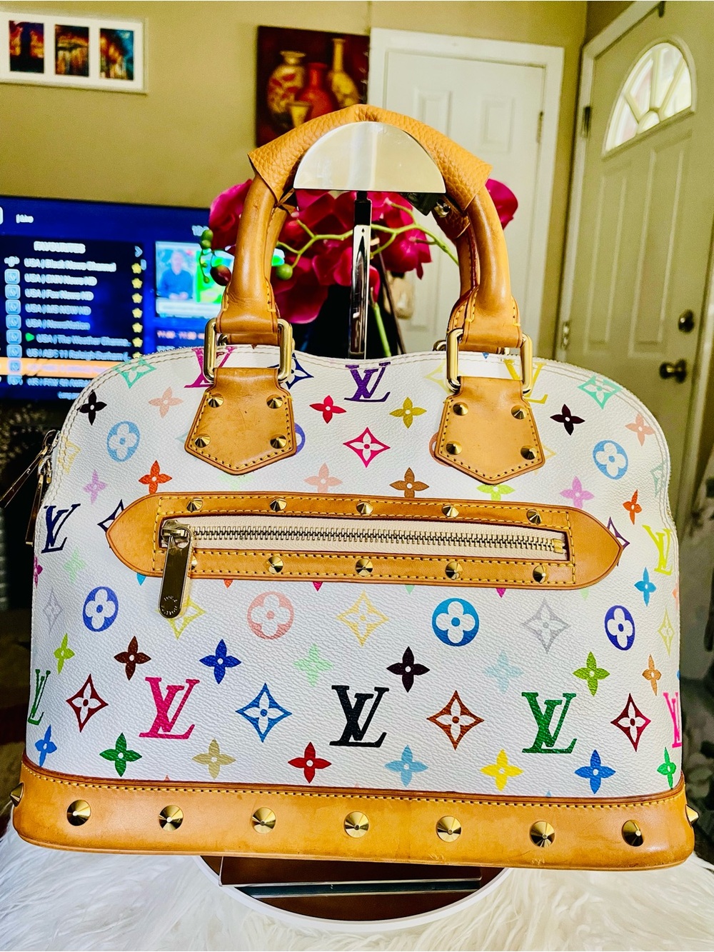 Louis Vuitton X Takashi Murakami Multicolor Alma PM Monogram Satchel Handbag